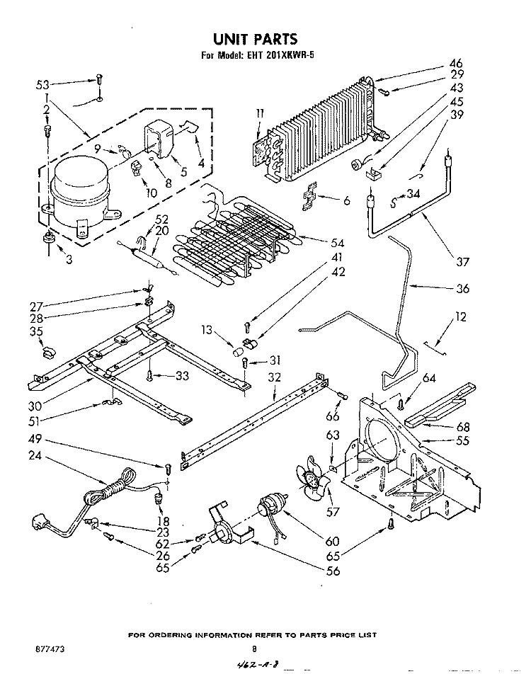 UNIT Diagram and Parts List for EHT201XKWR5  Whirlpool Refrigerator
