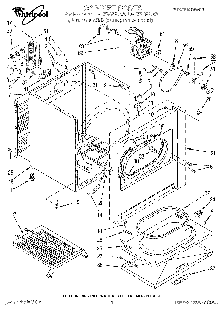 SECTION Diagram and Parts List for LET7848AQ0  Whirlpool Dryer