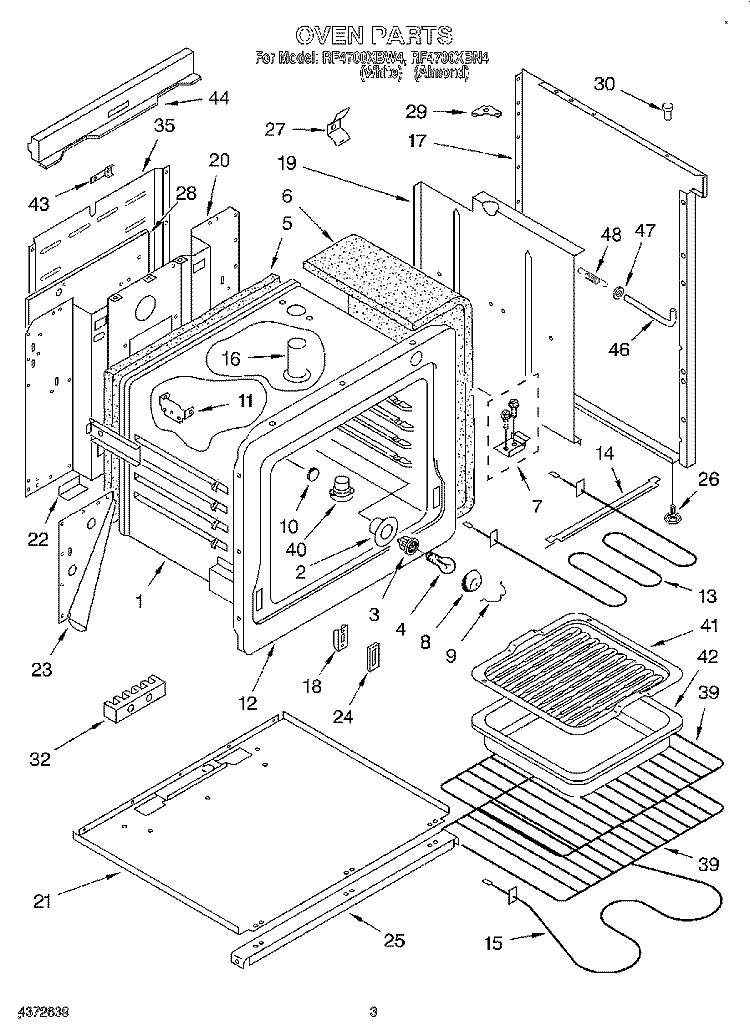 OVEN Diagram and Parts List for RF4700XBN4  Whirlpool Range