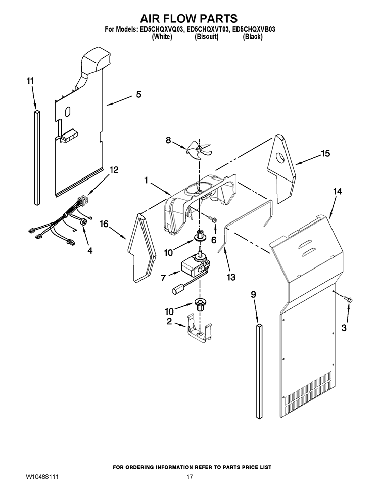 AIR FLOW PARTS Diagram and Parts List for ED5CHQXVB03  Whirlpool Refrigerator