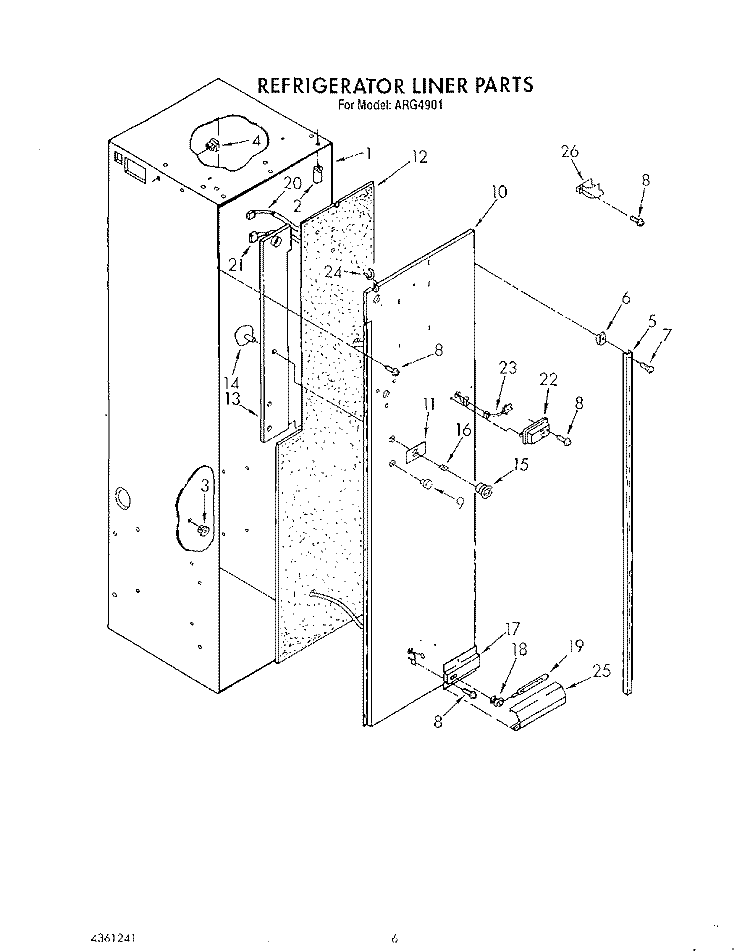 REFRIGERATOR LINER Diagram and Parts List for ARG4901  Whirlpool Refrigerator