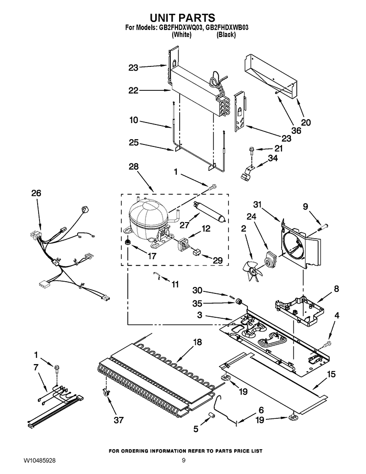 UNIT PARTS Diagram and Parts List for GB2FHDXWB03  Whirlpool Refrigerator