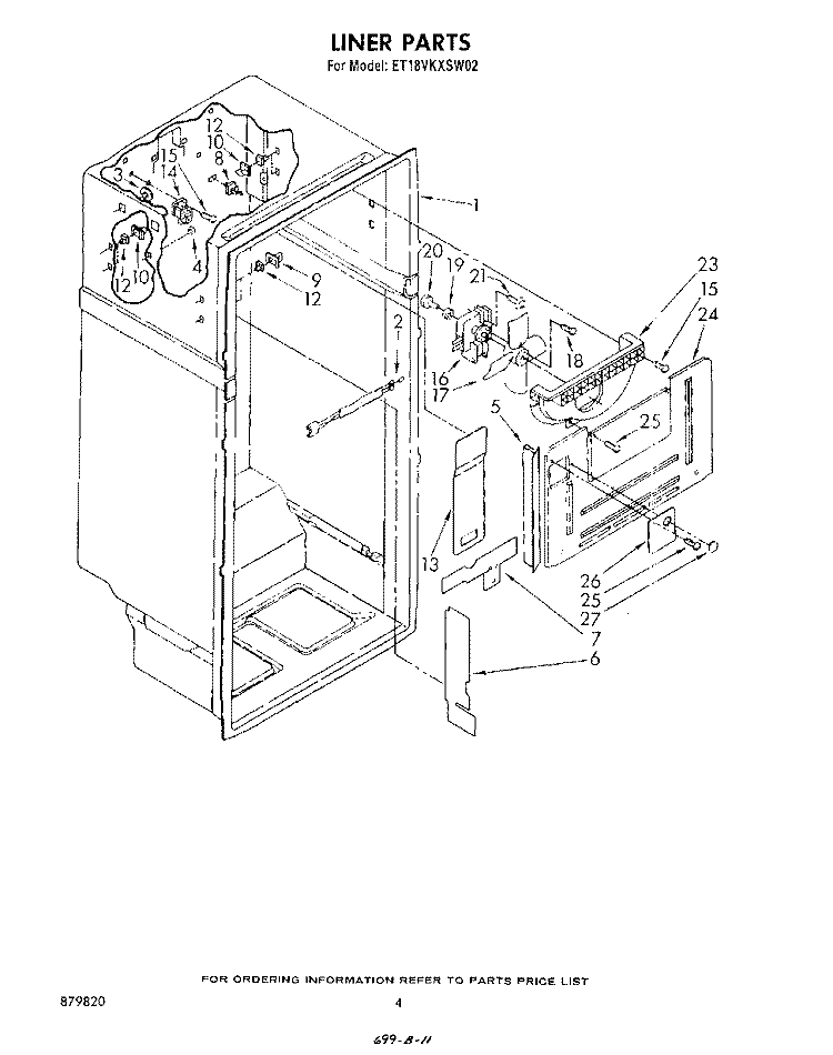 LINER Diagram and Parts List for ET18VKXSW02  Whirlpool Refrigerator