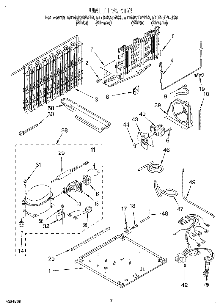 UNIT Diagram and Parts List for ET16JKYDN03  Whirlpool Refrigerator