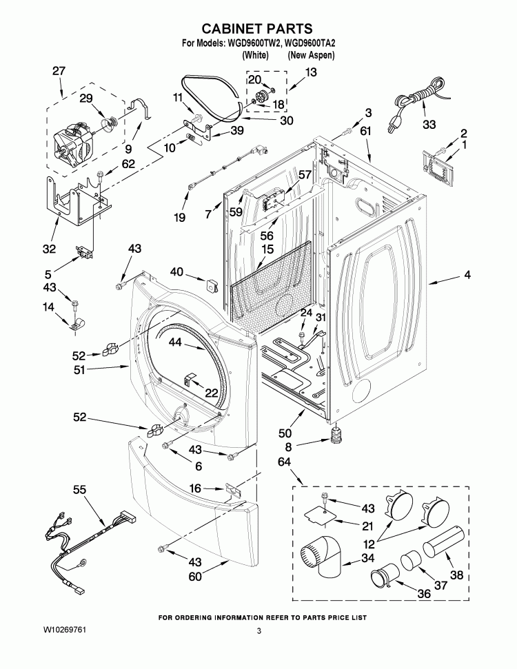 CABINET PARTS Diagram and Parts List for WGD9600TW2  Whirlpool Dryer