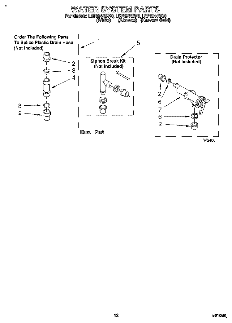WATER SYSTEM Diagram and Parts List for LSP8244BG0  Whirlpool Washer
