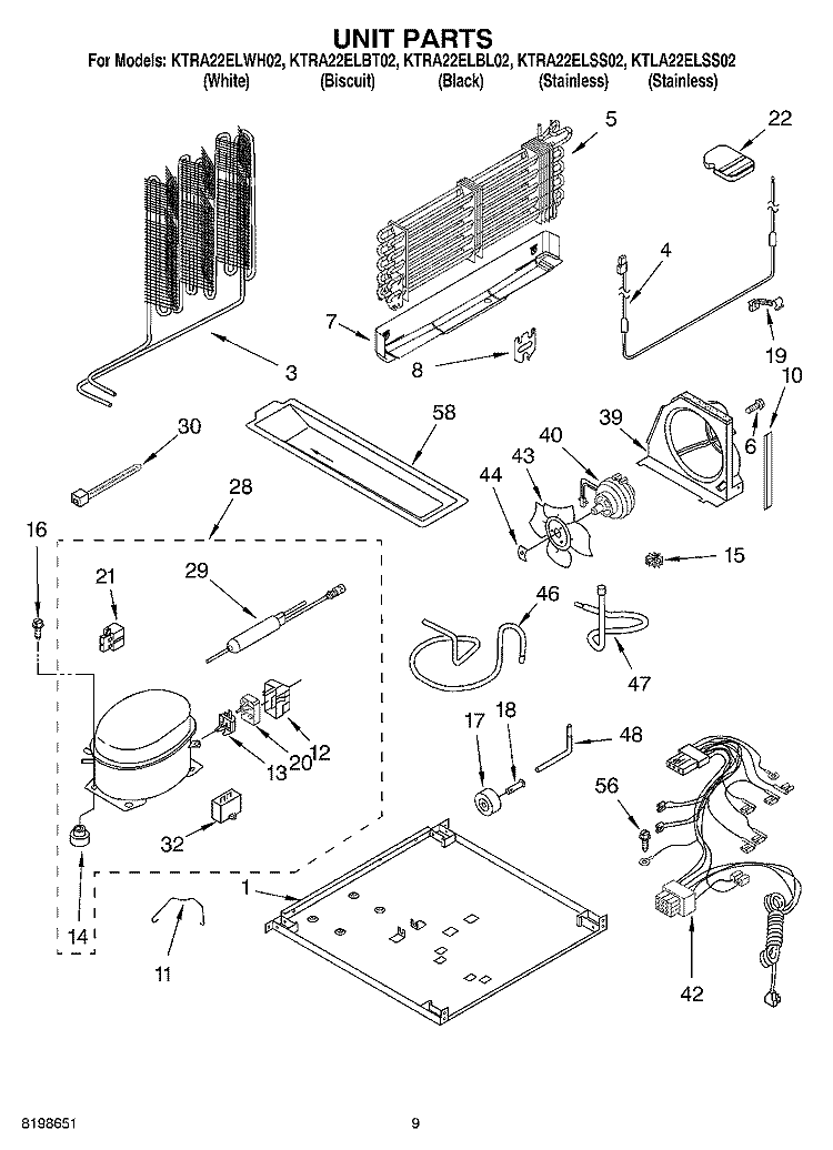 UNIT PARTS Diagram and Parts List for KTRA22ELBT02  KitchenAid Refrigerator
