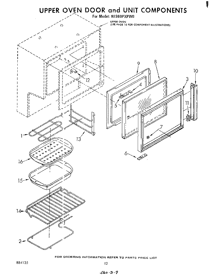 UPPER OVEN DOOR AND UNIT Diagram and Parts List for RE960PXPW0  Whirlpool Range