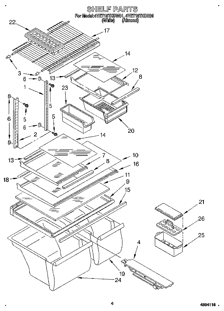 SHELF Diagram and Parts List for 4YET18TKDN01  Whirlpool Refrigerator