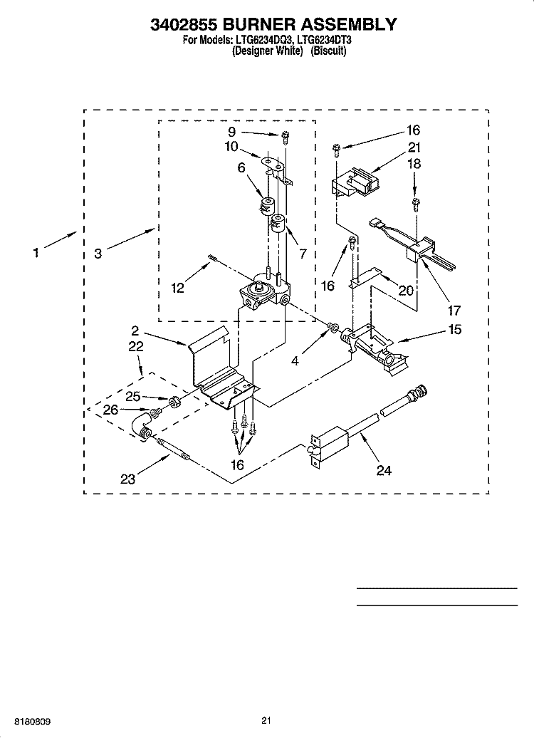 3402855 BURNER ASSEMBLY, OPTIONAL PARTS (NOT INCLUDED) Diagram and Parts List for LTG6234DQ3  Whirlpool Washer Dryer Combo