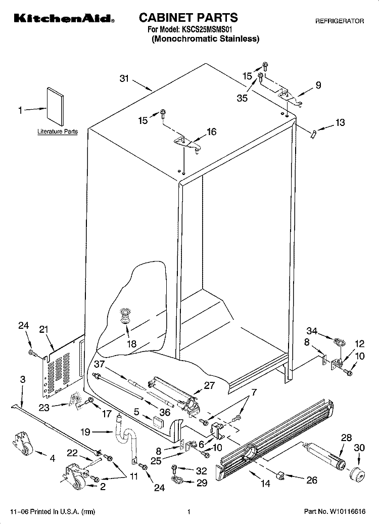 CABINET PARTS Diagram and Parts List for KSCS25MSMS01  KitchenAid Refrigerator