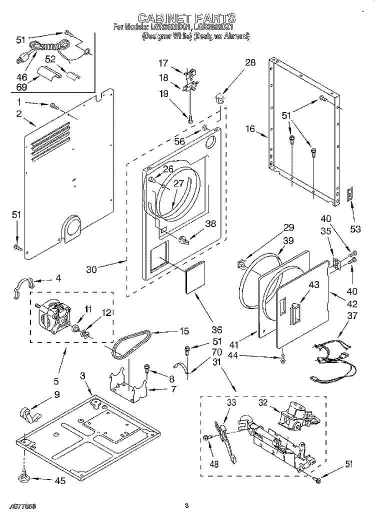 CABINET Diagram and Parts List for LGR3622DZ1  Whirlpool Dryer