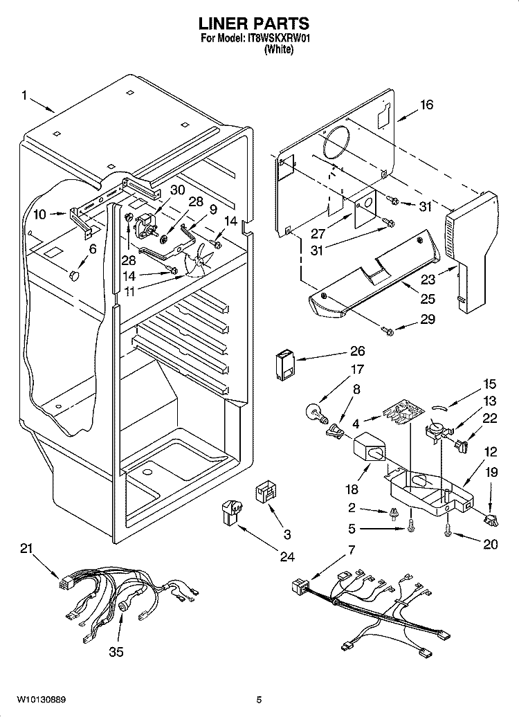 LINER PARTS Diagram and Parts List for IT8WSKXRW01  Whirlpool Refrigerator