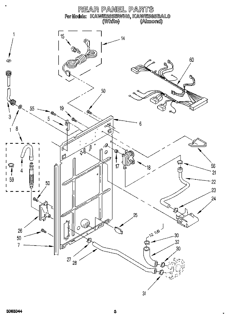 REAR PANEL Diagram and Parts List for KAWE565BAL0  KitchenAid Washer