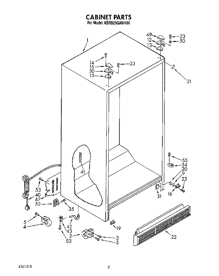 CABINET Diagram and Parts List for KSRS25QAWH00  KitchenAid Refrigerator