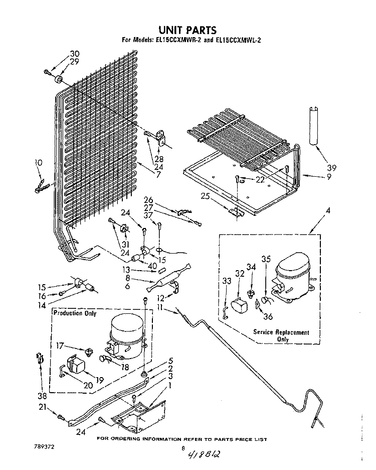 UNIT Diagram and Parts List for EL15CCXMWR2  Whirlpool Refrigerator