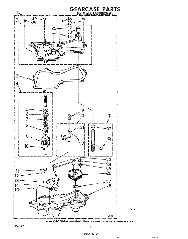GEARCASE Diagram and Parts List for LA5000XMW0  Whirlpool Washer