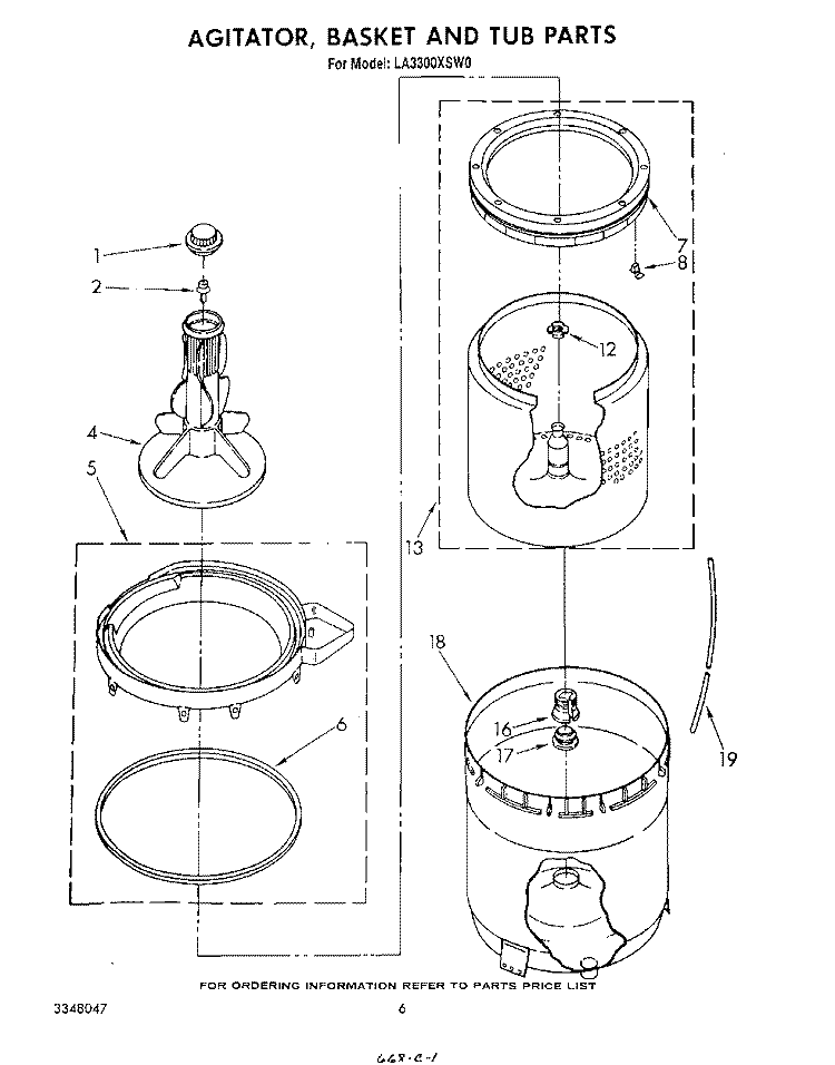 AGITATOR, BASKET AND TUB Diagram and Parts List for LA3300XSW0  Whirlpool Washer