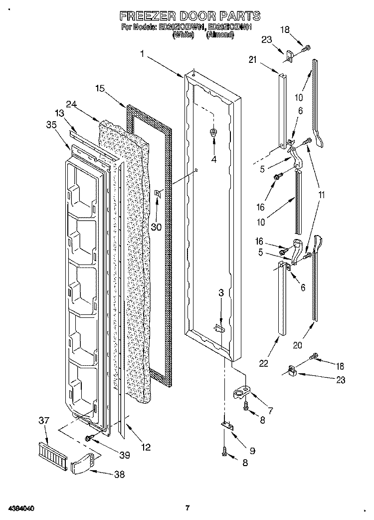 FREEZER DOOR Diagram and Parts List for ED20ZKXDN01  Whirlpool Refrigerator