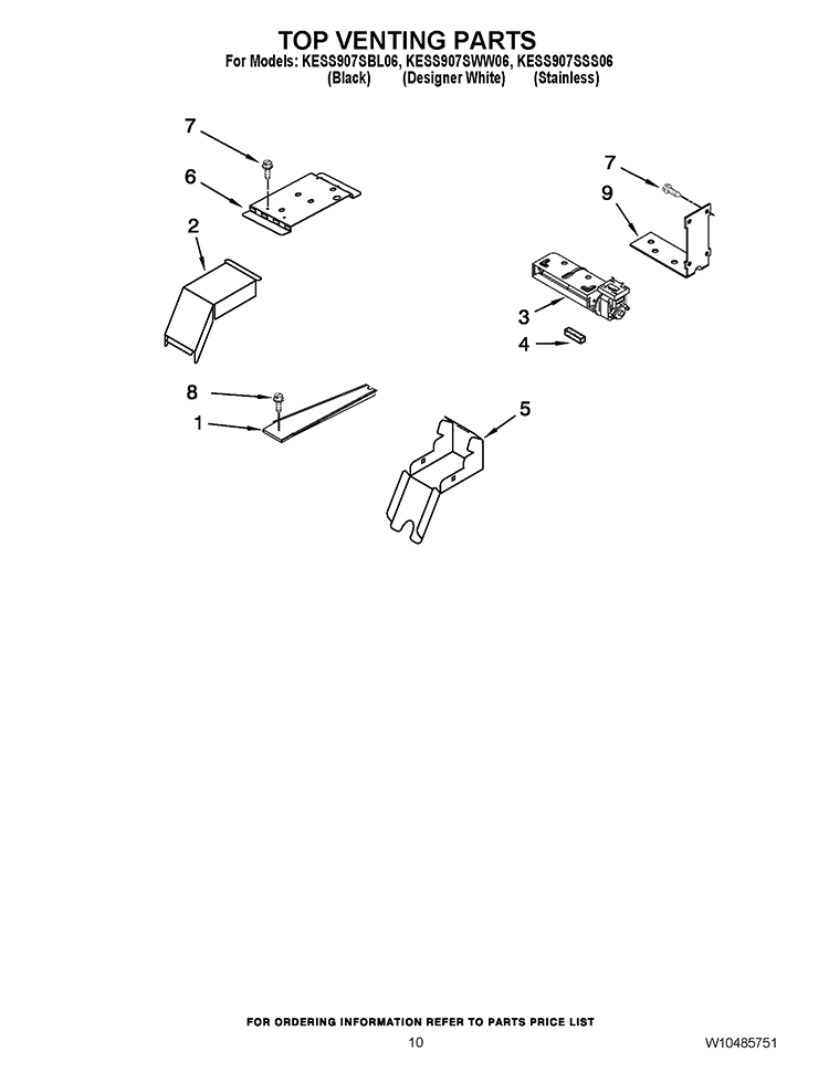 TOP VENTING PARTS Diagram and Parts List for KERS807XSP00  KitchenAid Range