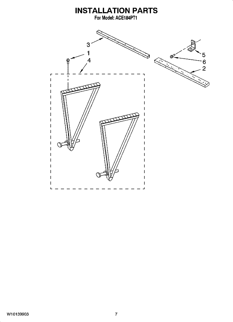 INSTALLATION PARTS Diagram and Parts List for ACE184PT1  Whirlpool Air Conditioner