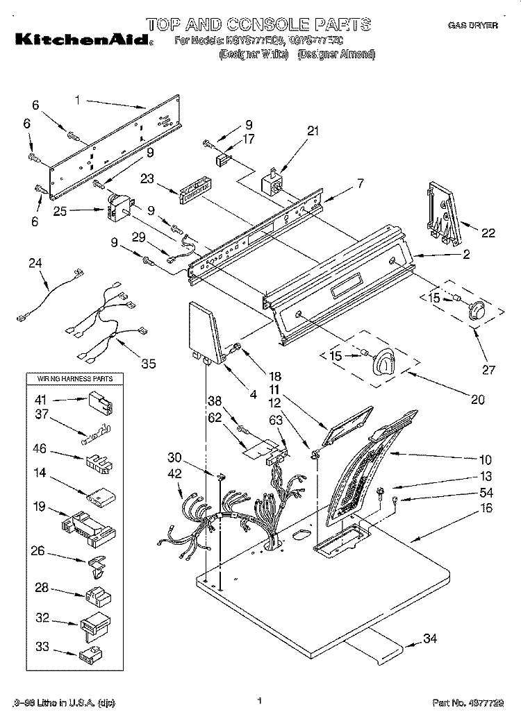 TOP AND CONSOLE, LIT/OPTIONAL Diagram and Parts List for KGYS777EQ0  KitchenAid Dryer