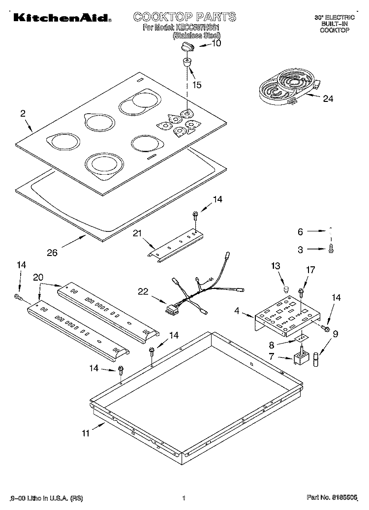 SECTION Diagram and Parts List for KECC507HSS1  KitchenAid Cooktop