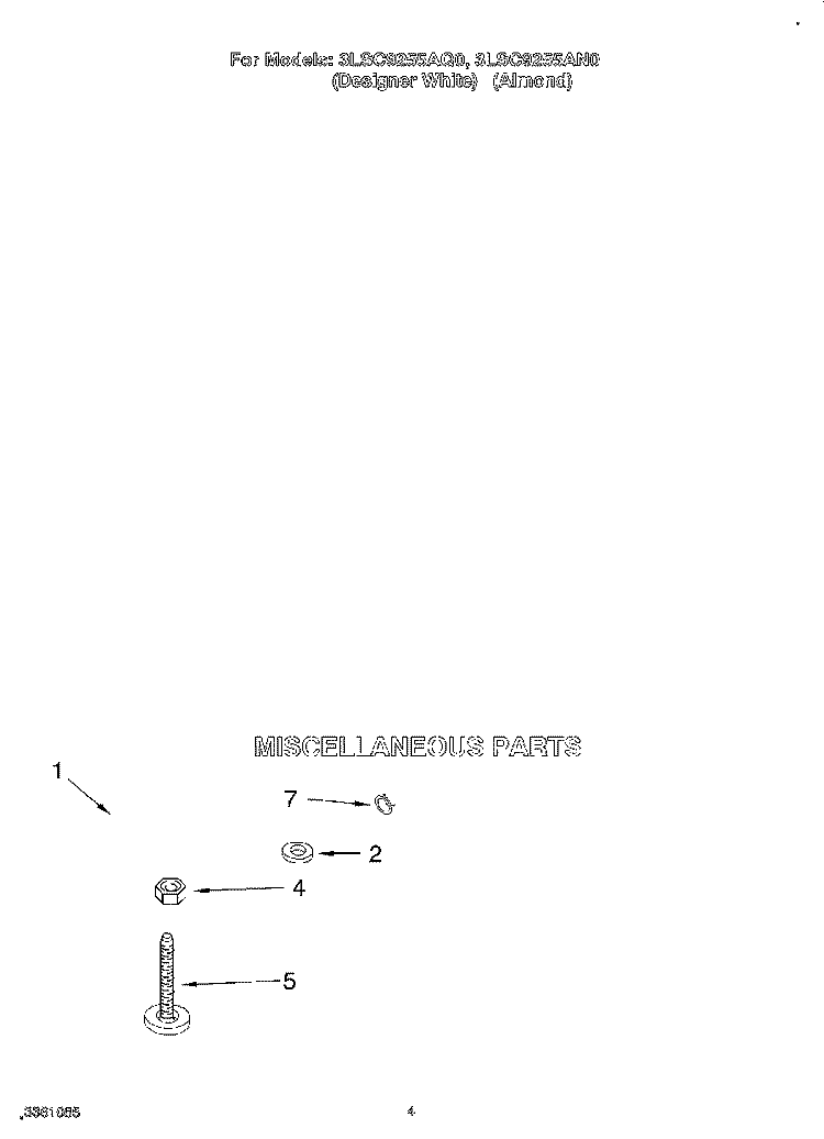 MISCELLANEOUS Diagram and Parts List for 3LSC9255AN0  Whirlpool Washer