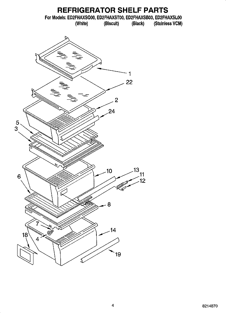 REFRIGERATOR SHELF PARTS Diagram and Parts List for ED2FHAXSB00  Whirlpool Refrigerator