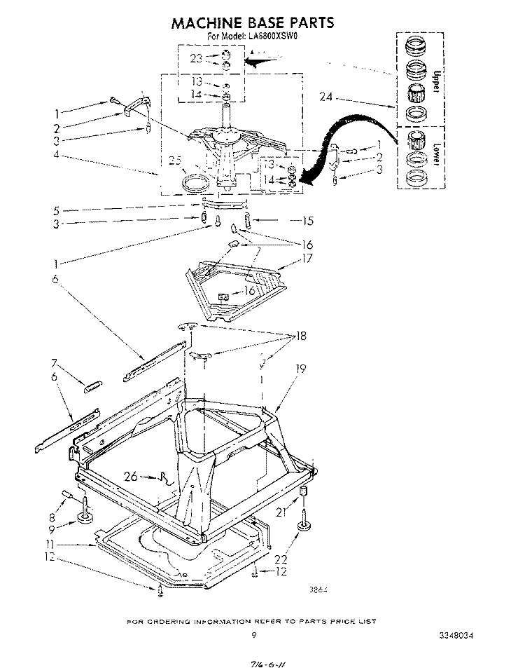 MACHINE BASE Diagram and Parts List for LA6800XSW0  Whirlpool Washer