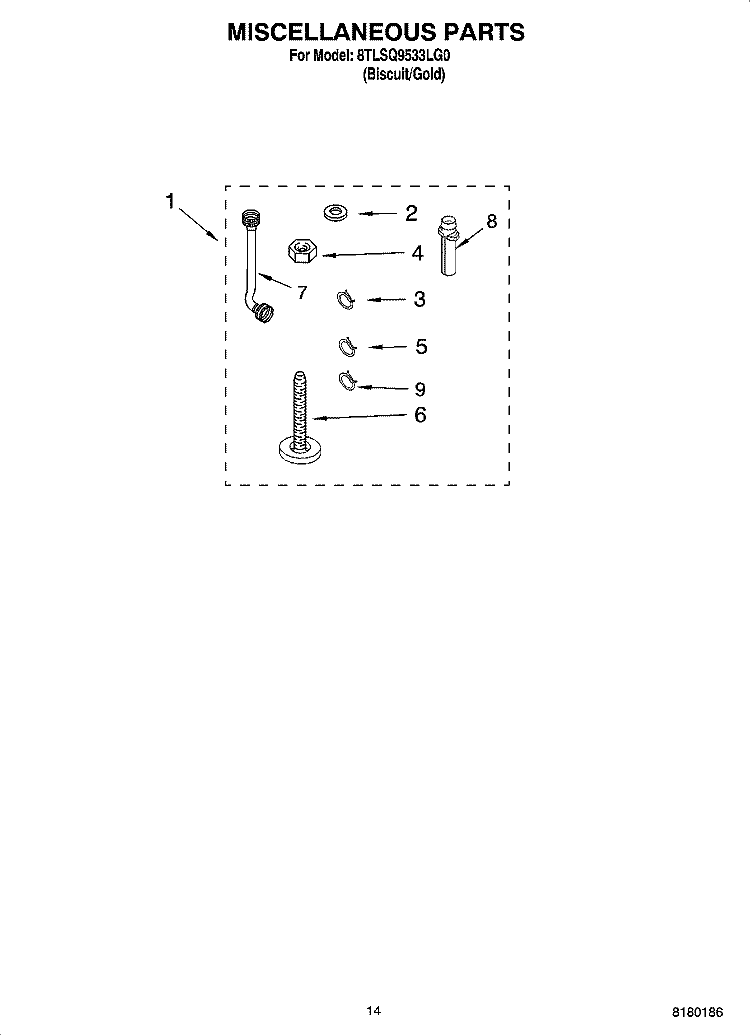 MISCELLANEOUS  PARTS, OPTIONAL PARTS (NOT INCLUDED) Diagram and Parts List for 8TLSQ9533LG0  Whirlpool Washer