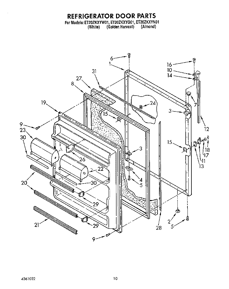 REFRIGERATOR DOOR, LIT/OPTIONAL Diagram and Parts List for ET20ZKXYG01  Whirlpool Refrigerator