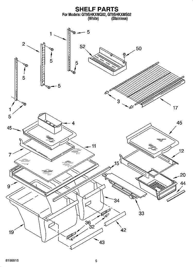 SHELF PARTS Diagram and Parts List for GT9SHKXMS02  Whirlpool Refrigerator
