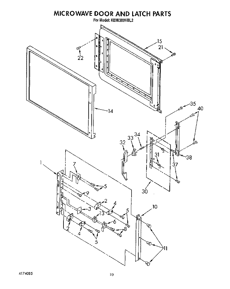 MICROWAVE DOOR AND LATCH Diagram and Parts List for KEMI300VBL2  KitchenAid Microwave Oven Combo