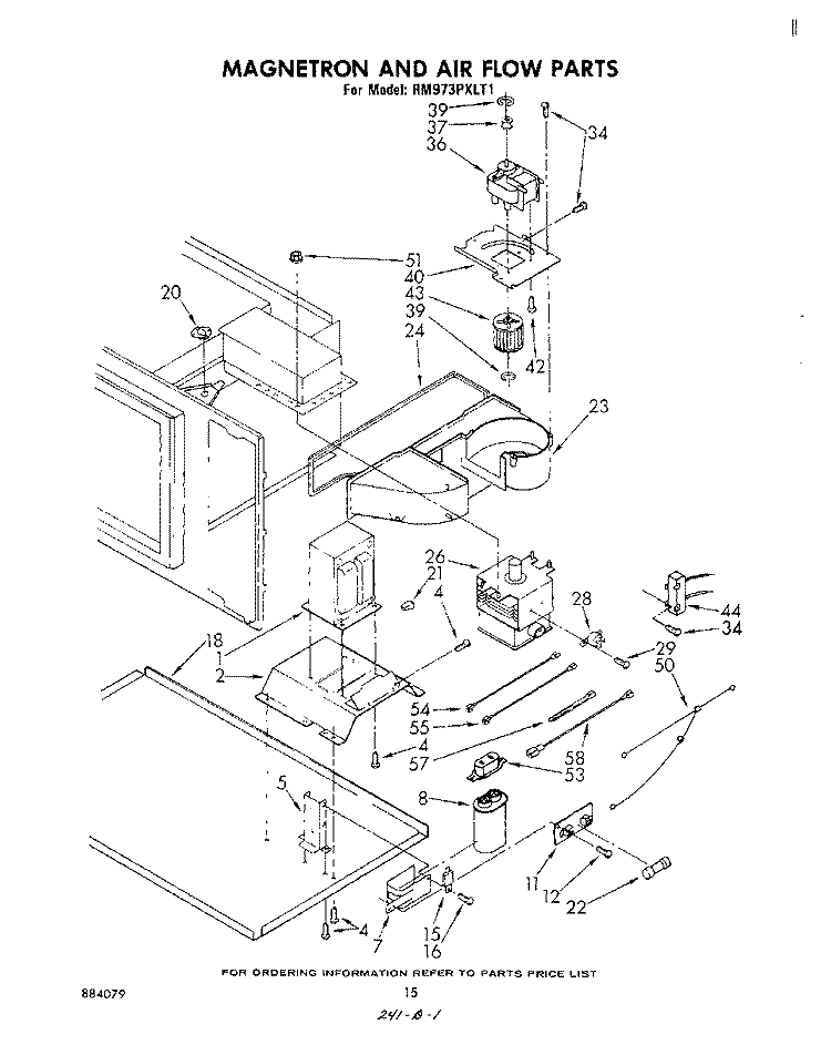 MAGNETRON AND AIR FLOW Diagram and Parts List for RM973PXLT1  Whirlpool Microwave Oven Combo