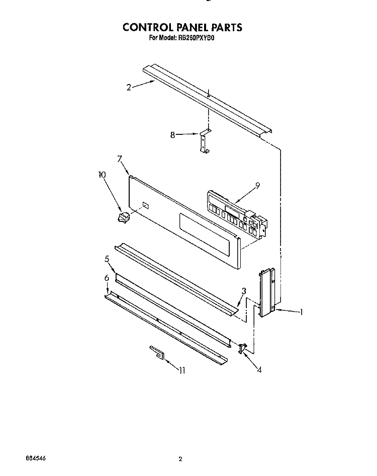 CONTROL PANEL, LIT/OPTIONAL Diagram and Parts List for RB260PXYB0  Whirlpool Wall Oven