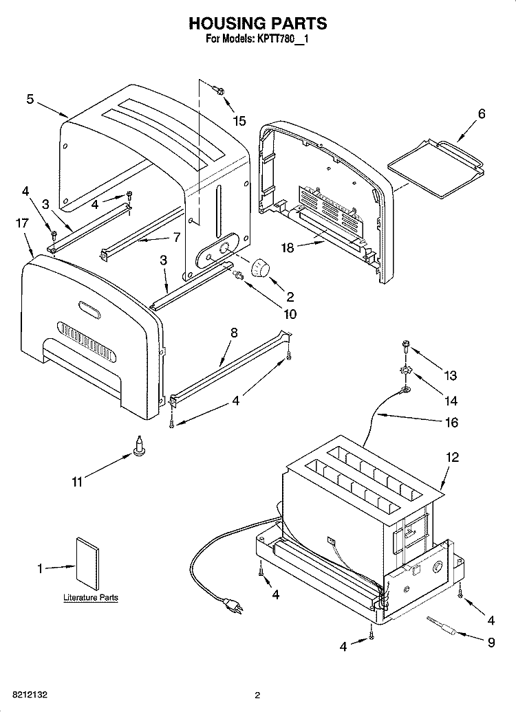 HOUSING PARTS Diagram and Parts List for 4KPTT780PM1  KitchenAid Toaster