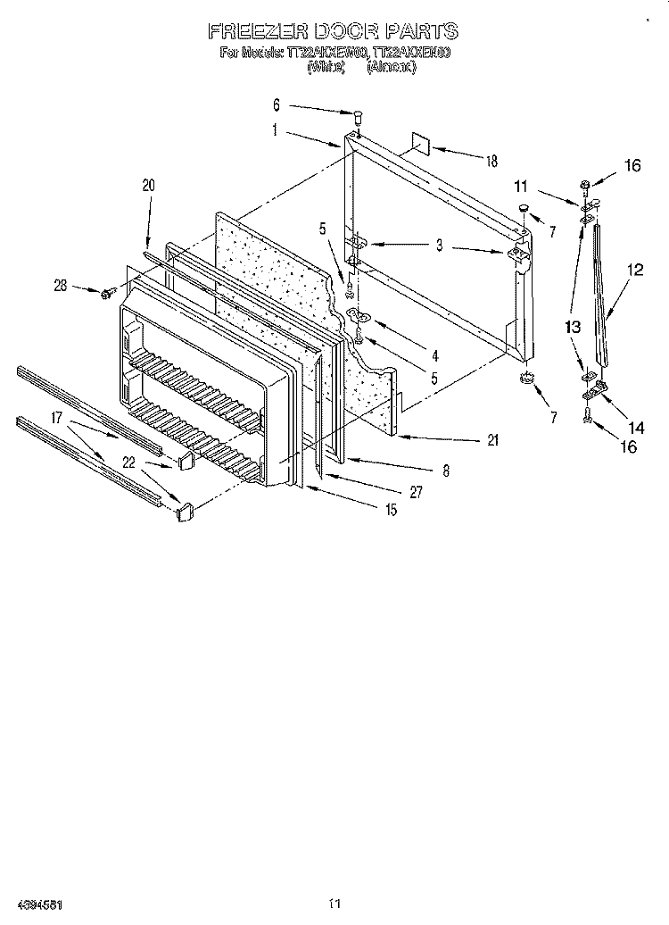 FREEZER DOOR, LIT/OPTIONAL Diagram and Parts List for TT22AKXEN00  Whirlpool Refrigerator