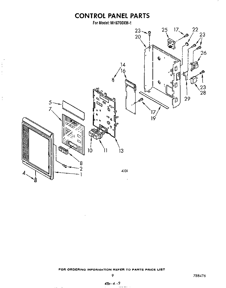 CONTROL PANEL Diagram and Parts List for MH6700XM1  Whirlpool Microwave