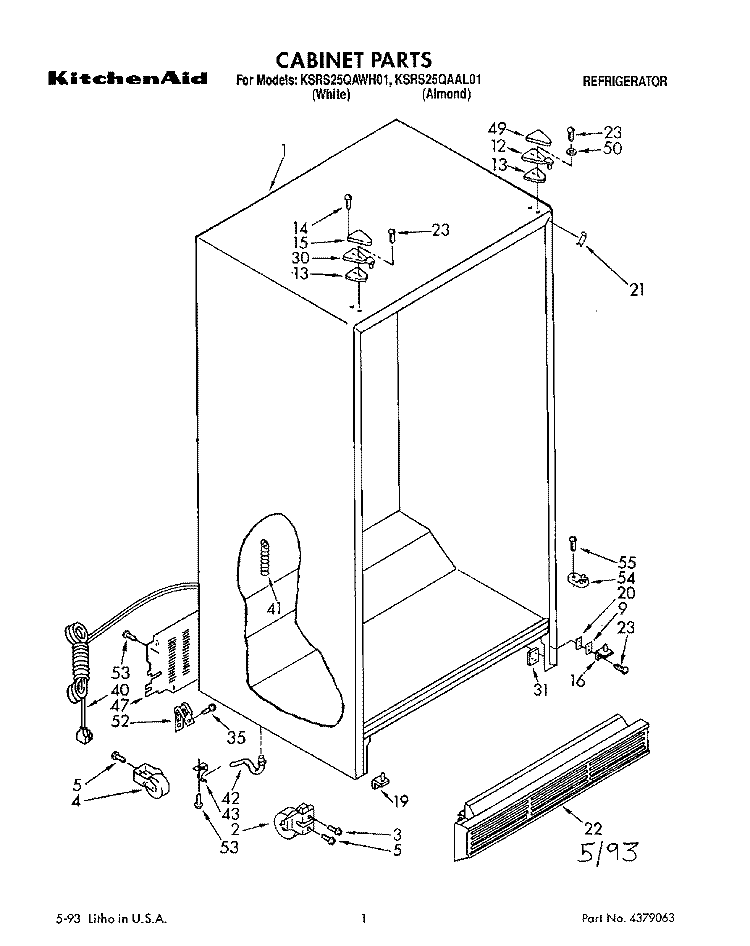 CABINET Diagram and Parts List for KSRS25QAAL01  KitchenAid Refrigerator