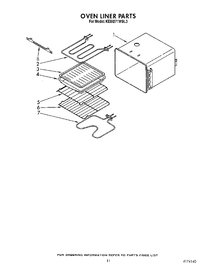 OVEN LINER Diagram and Parts List for KEBI271WBL3  KitchenAid Wall Oven