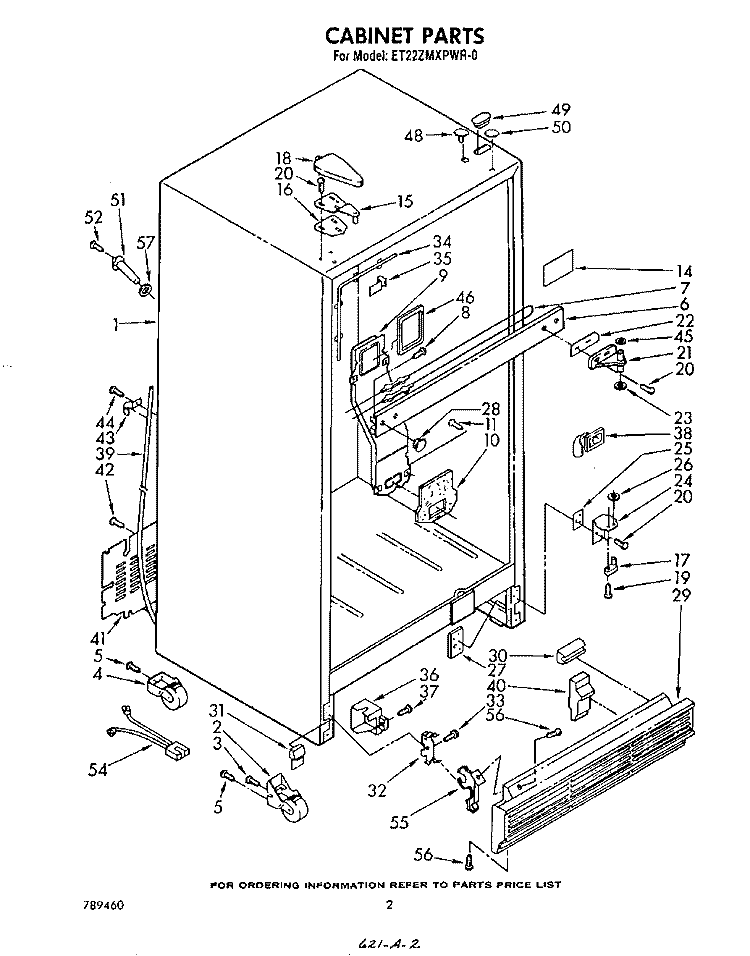CABINET Diagram and Parts List for ET22ZMXPWR0  Whirlpool Refrigerator