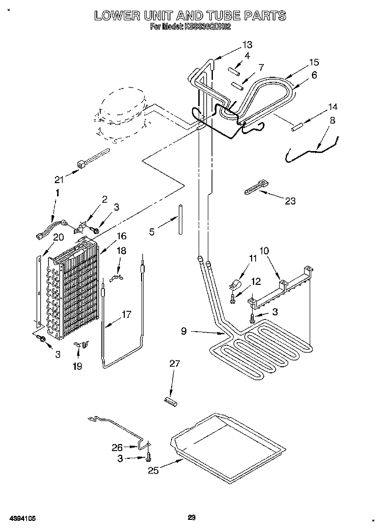LOWER UNIT AND TUBE Diagram and Parts List for KSSS36QDX02  KitchenAid Refrigerator