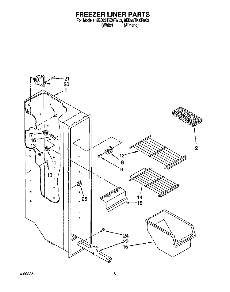 FREEZER LINER Diagram and Parts List for 8ED20TKXFW02  Whirlpool Refrigerator