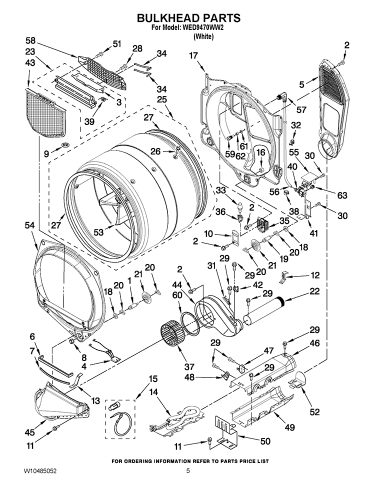 BULKHEAD PARTS Diagram and Parts List for WED9470WW2  Whirlpool Dryer