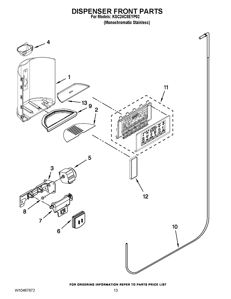 DISPENSER FRONT PARTS Diagram and Parts List for KSC24C8EYP02  KitchenAid Refrigerator