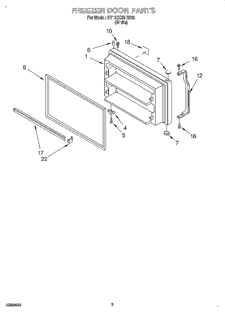 FREEZER DOOR Diagram and Parts List for RT18ECRHW00  Roper Refrigerator
