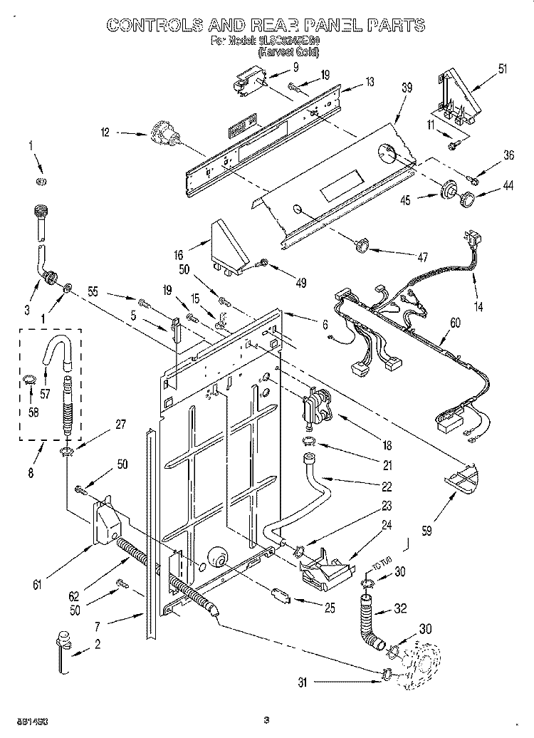 CONTROLS AND REAR PANEL Diagram and Parts List for 8LSC8245EG0  Whirlpool Washer