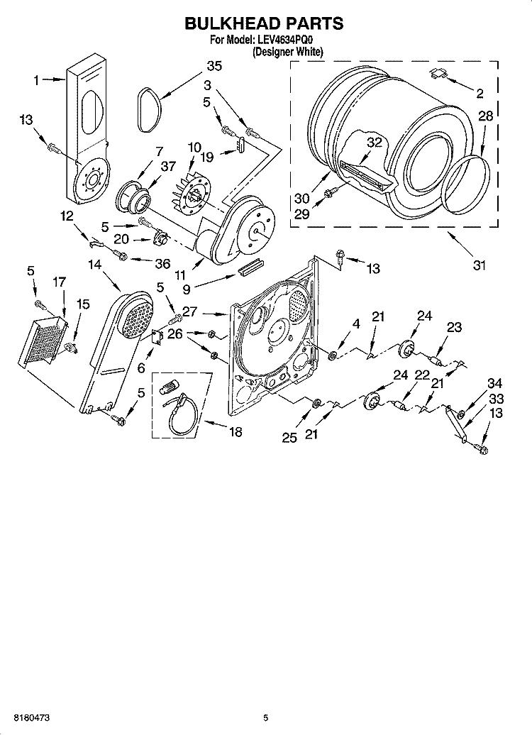 BULKHEAD PARTS, OPTIONAL PARTS (NOT INCLUDED) Diagram and Parts List for LEV4634PQ0  Whirlpool Dryer