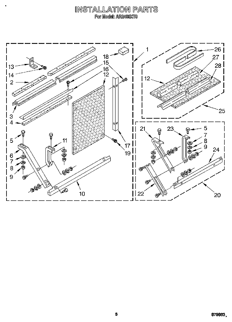 INSTALLATION Diagram and Parts List for AR2400XT0  Whirlpool Air Conditioner